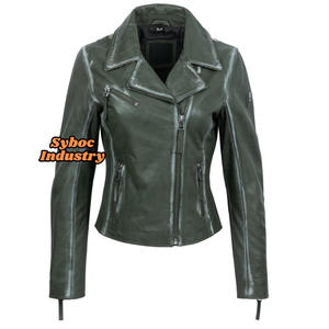 Chaqueta de motorista de cuero rojo para mujer Chaqueta de motorista de cuero vaquera de estilo occidental suave Napa para mujer - Product Image 4