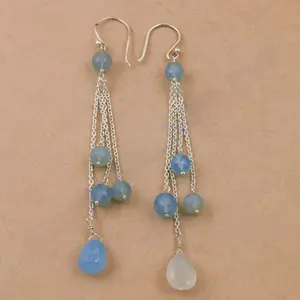 Boucles d'oreilles pendantes en argent 925 avec papillon et goutte d'eau, pierre précieuse bleue, pour femmes, cadeaux de mariage et de fête - Product Image 1