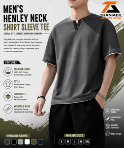 Camiseta de Punto Casual de Manga Corta para Hombre, Cuello Redondo, Color Sólido, Ribete en Contraste, Corte Regular - Product Image 4