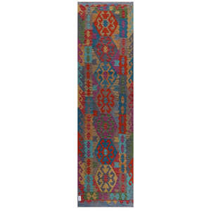 Alfombra Kilim de Maimana, Afganistán, 296 x 82 cm - Product Image 1