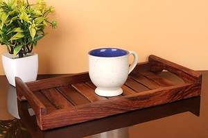 Ensemble de 2 plateaux de service en bois artisanaux polyvalents pour le rangement et la décoration Collection de plateaux en bois - Product Image 3