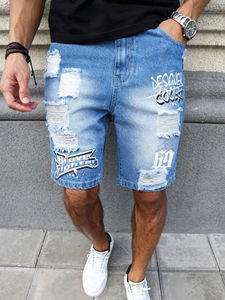 Summer 100% Cotton New Fashion Men Ripped Denim Short de haute qualité Design personnalisé et DTG Printed Men Denim Shorts - Product Image 4