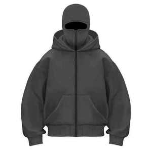 Pull à capuche en molleton de coton 100% lourd personnalisé motif solide avec couvre-visage pour vêtements d'hiver unisexe - Product Image 2