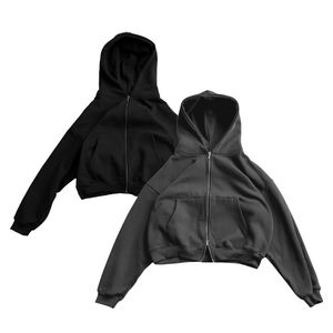 Oversized <b>Hoodie</b> Heavy 100% Cotton Full <b>Zip</b> <b>up</b> Acid Wash <b>Crop</b> HoodieS for Men High Quality Men Hoodies Cropped hem oversized - Product Image 1