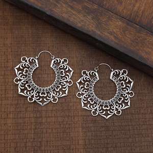 Populares Pendientes de Aro Boho Mandala Novedad 2026, Pendientes Boho de Latón para Mujer, Chapados en Plata, Filigrana Tribal, Loto Boho, Venta al por Mayor/OEM/ODM - Product Image 1