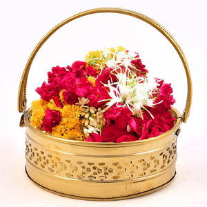 Canasta de Regalo de Metal con Asa de Diseño Redonda, Color Dorado Brillante, con el Último Diseño, para Eventos Festivos y de Resort - Product Image 1