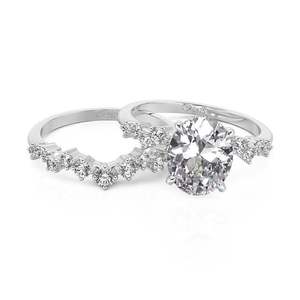 Ensemble de bagues de mariage ovales Jeulia Heart Beat - Bijoux de mariage en argent sterling et diamants - Product Image 3
