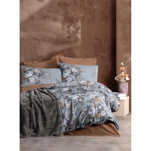 Ensemble housse de couette en coton lisse avec garniture de boîte Double couverture de couleur anthracite - Product Image 2