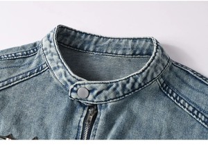 แจ็กเก็ตยีนส์สีน้ำเงินอ่อนแฟชั่นผ้าซักดีไซน์สตรีทแวร์สไตล์ฮิปฮอปเสื้อแบรนด์เนมอินเทรนด์เสื้อยีนส์ - Product Image 4