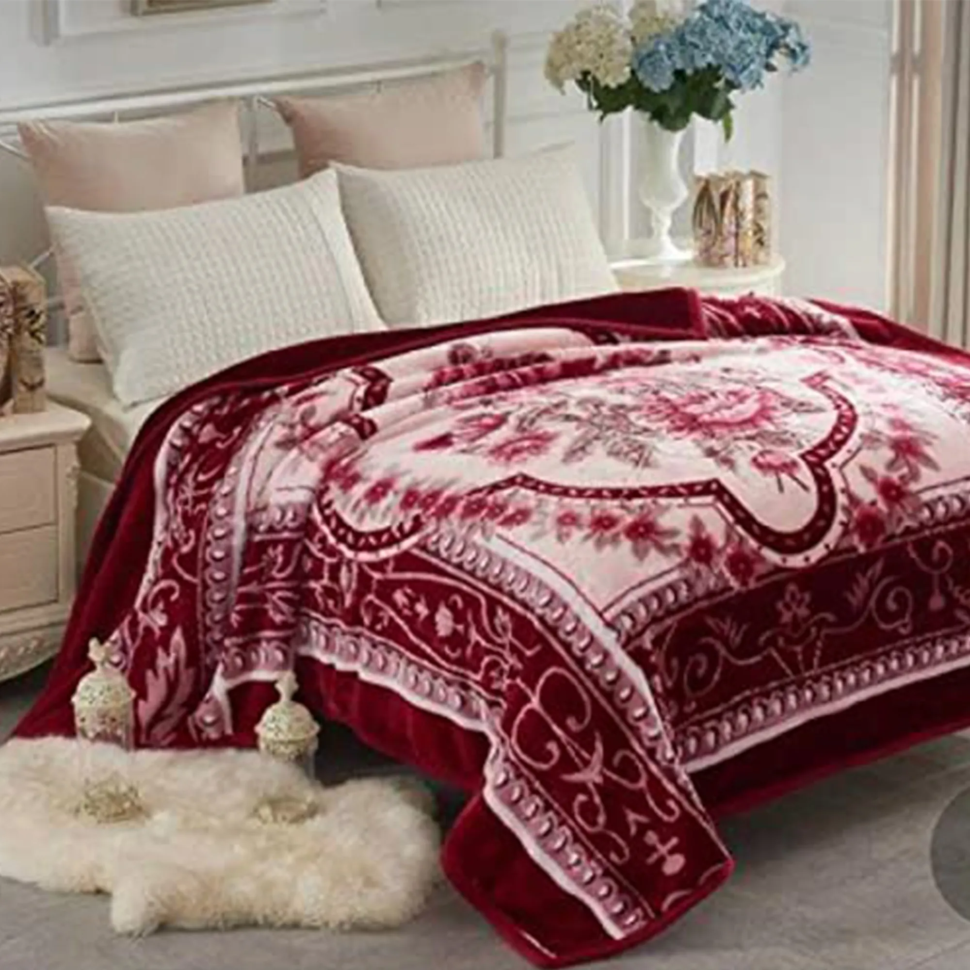 Coperta di visone a doppio strato superiore all'ingrosso di lusso solido per l'inverno coperta da letto morbida e calda in poliestere di alta qualità