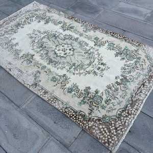 Alfombra Turca Vintage, Alfombra de Lana Ikat Azul de 4x7.1 pies (122x216 cm) - Product Image 2