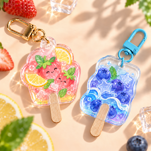Llavero personalizado de acrílico transparente con diseño de paleta de fruta, impreso UV a doble cara, con palo de madera, colgante para bolso, venta al por mayor, fabricación OEM ODM - Product Image 1
