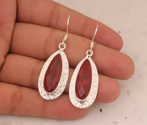 หยกทับทิมขายส่ง925เงินสเตอร์ลิงทำมือลูกแพร์น้ำตาอัญมณีต่างหูของขวัญสำหรับเจ้าสาวเครื่องประดับราคาโรงงาน - Product Image 3