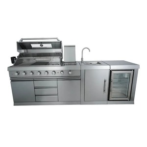 <b>Stainless</b> <b>Steel</b> <b>Outdoor</b> <b>Kitchen</b> Island BBQ Cabinet Gas Grill Set Adjustable Height Flame Safety for Backyard Cooking - Product Image 5