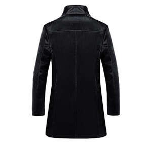 Chaqueta larga de cuero para hombres de negocios y ocio, cortavientos ligero de lujo, chaqueta de solapa de PU de felpa para Otoño e Invierno - Product Image 6