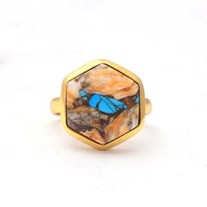 Bijoux fantaisie huître naturelle cuivre Turquoise bague 925 solide en argent Sterling déclaration bague bijoux approvisionnement de l'Inde - Product Image 1
