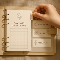 LABON Classeur minimaliste floral A6 Cash Envelope Planner Organizer Binder Set with Zipper Labels Stickers Challenge Cards