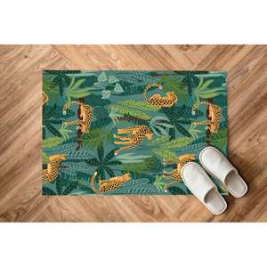 Tapis à imprimé tigre : Tapis bohème vert antidérapant, tapis en chenille - Product Image 1