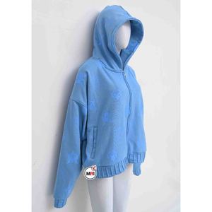Sudadera con Capucha y Cierre de Cremallera MRI Group, Color Azul Claro, Estampado de Estrellas, Corte Regular, Estilo Deportivo Holgado, 100% Algodón - Product Image 2