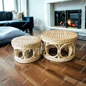 Petit tabouret multi-usages en rotin pour plante Chaise de bébé Nouveau design Tabouret bas pour salon Console ronde en incrustation d'os - Product Image 6