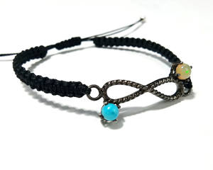 Natural Turquoise & Opal Infinity <b>Bracelet</b> | Adjustable Macrame 925 Silver Charm <b>Bracelet</b> for Girls and Women - Product Image 6