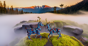 Handmade Resin Deer Wildlife Animal Statue Pair Energetic Longevity Decor for Home/Office Gift Showpiece - Product Image 3
