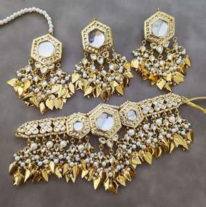 Ensemble de bijoux de mariage classique plaqué or royal indien Kundan pour femmes, derniers bijoux, cristal, strass, traditionnel - Product Image 1