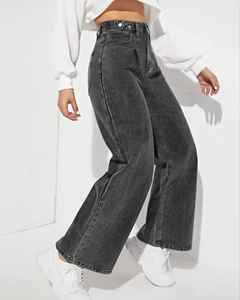 Pantalones vaqueros de pierna ancha rectos informales de cintura alta para mujer al por mayor, ropa de calle femenina lavada, Vaqueros de moda personalizados - Product Image 6