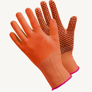 Gants de travail sans couture orange haute visibilité en polyester tricoté à la machine avec points en PVC noir Gants en coton tricotés à la machine Mitaines - Product Image 5