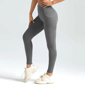 Mallas de entrenamiento suave para levantamiento de glúteos para mujer, pantalones deportivos para correr con logotipo personalizado, mallas de gimnasio de cintura alta con bolsillo lateral para mujer, Fitness - Product Image 2