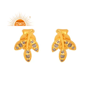 Latest Trending Sterling Silver 18K Gold Plated Natural Diamond Gemstone Floral Stud Earring Demi Fine Jewelry Manufacturer