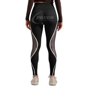 Leggings de sport pour femmes à taille haute avec cordon de serrage et taille élastique, couleur contrastée, maille, gym, yoga, pantalon de levage des hanches, uni - Product Image 2