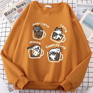 Estilo americano café gato lindo estampado dibujos animados Sudadera con capucha hombres mujeres sudadera suelta ropa cálida personalidad otoño Sudadera con capucha pareja - Product Image 3