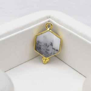 Pendentif agate dendritique forme hexagonale or vermeil 925 ensemble de lunette en argent sterling breloque à caution unique bijoux élégants cadeau pour enfants - Product Image 1