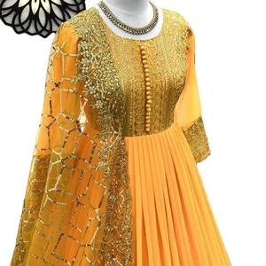 Новый Дизайнерский Костюм с круглым вырезом, наиболее предпочтительный пакистанский костюм с вышивкой, 2024