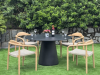 Obsidyen Eclipse Modern Çiftlik Evi Yuvarlak Yemek Masası Lüks Minimalist Siyah Dış Mekan Çimento