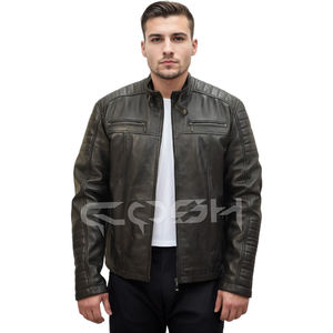 แจ็คเก็ตคาเฟ่เรเซอร์สีดำสไตล์โมเดิร์น มีซิปและกระเป๋าด้านหน้า |   เสื้อแจ็คเก็ตหนังแท้สไตล์สตรีทแวร์สำหรับทุกเพศ ระบายอากาศได้ดี พร้อมระบบทำความร้อน - Product Image 4