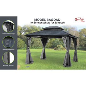 Pergola da Giardino 3,65x3,65m Altezza 225cm Baghdad Antracite in Alluminio con Tetto Rigido e Tende Parasole in Poliestere - Product Image 5