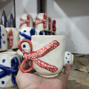 Handmade Ceramic Mug with Red Bow Handle Polka Dot Aesthetic Coffee & Tea <b>Cup</b> Unique Gifting Ceramic Cute Mug for Women & Girls - Product Image 4