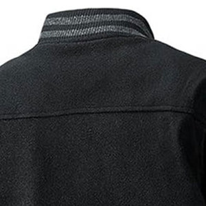Men's Leather Lettermen Jacket Stand Collar Breathable Reversible <b>Button</b> Front Warm Inner Lining Casual Outerwear - Product Image 4