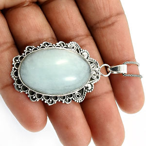 อุกวามารีนธรรมชาติอัญมณี 925 เงินสเตอร์ลิงรูปไข่ArtisanดูพฤษภาคมBirthstoneเครื่องประดับจี้คลาสสิกMade In India - Product Image 4