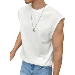 Longueur recadrée de haute qualité Box Fit Hommes T-shirt surdimensionné Logo personnalisé Écran Blanc Coton Goutte Épaule T-shirt - Product Image 2
