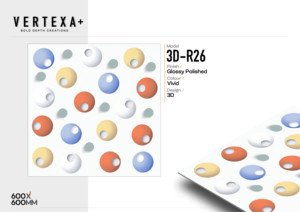 กระเบื้องพอร์ซเลนเคลือบเงาแบบนามธรรม ขนาด 60x60 ซม. ผิวมันวาว 3 มิติ R26 สำหรับตกแต่งภายใน - Product Image 2