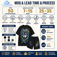Ensemble T-shirt et short surdimensionné respirant pour homme, motif loup électrique, 100 % coton, style streetwear, deux pièces