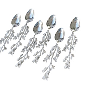 Cuchara de cena con mango de rama de flores y hojas brillantes de plata esterlina vendedora caliente para bodas, Navidad, hoteles, restaurantes y fiestas - Product Image 1
