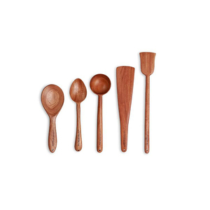Ensemble d'ustensiles en bois 5 pièces, cuillères et spatules en acacia naturel faites à la main, outils de cuisine écologiques, lavage à la main uniquement - Product Image 1