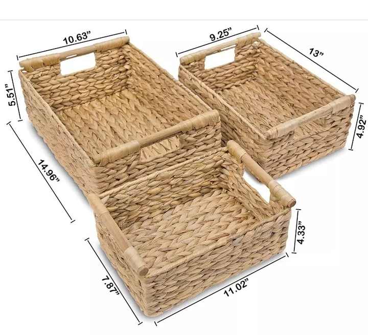 Stranthother Water Hyacinth A4 Desk Paper Tray Rectangular Hand-Woven Rattan Desk Basket Document Tray Magazine Files Basket Organizer For Office Bathroom,2 Pack