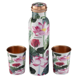 Botella de agua de cobre puro Beneficios conscientes de la salud Botella de cobre Diseño impreso para la decoración del hogar Accesorios de cocina Producto - Product Image 6