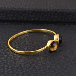 Hot Selling <b>Boho</b> Gemstone Cuff <b>Bracelet</b> Minimalist Brass Bangle Women 18k Gold Plated Double Stone Bangles for Wholesale/OEM/ODM - Product Image 3