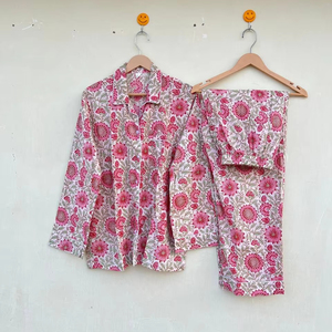 ชุดนอนผ้าฝ้ายพิมพ์ลายดอกไม้ทำด้วยมือสไตล์อินเดียสำหรับผู้หญิงชุดเดินเช้าแบบลำลองหรูหราสำหรับฤดูร้อนฤดูใบไม้ร่วงฤดูใบไม้ผลิ - Product Image 1